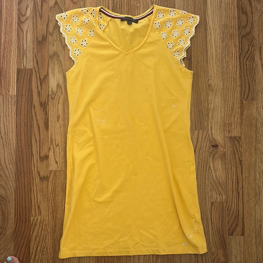 Yellow Dress with Eyelet Sleeves